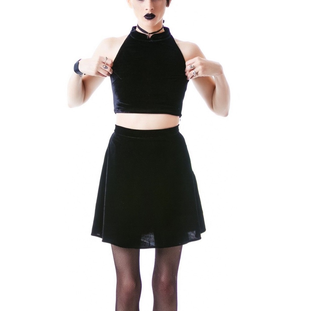 For Love & Lemons Velvet Crop Top + Skirt
